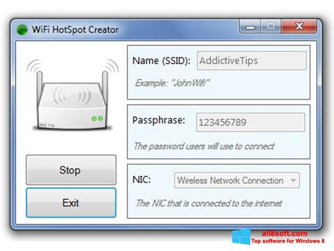 Скріншот Wi-Fi HotSpot Creator для Windows 8