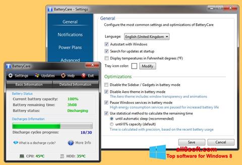 Скріншот BatteryCare для Windows 8