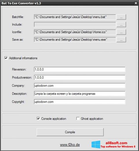 Скріншот Bat To Exe Converter для Windows 8