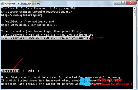 Скріншот TestDisk для Windows 8