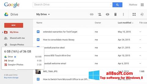 Скріншот Google Drive для Windows 8