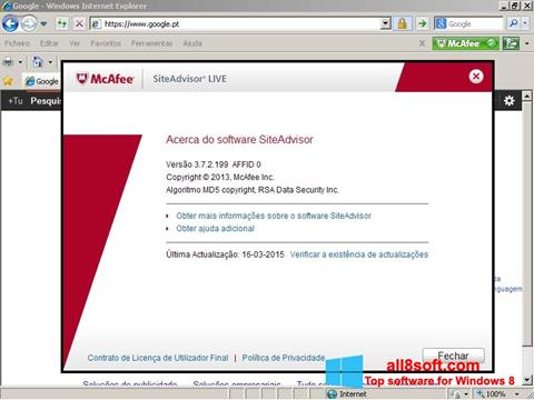Скріншот McAfee SiteAdvisor для Windows 8