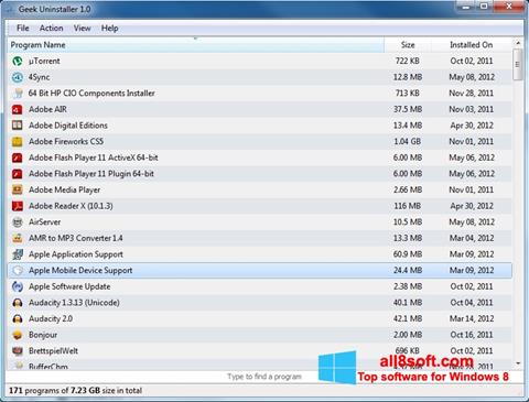 Скріншот Geek Uninstaller для Windows 8