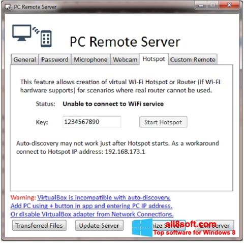 Скріншот PC Remote Server для Windows 8