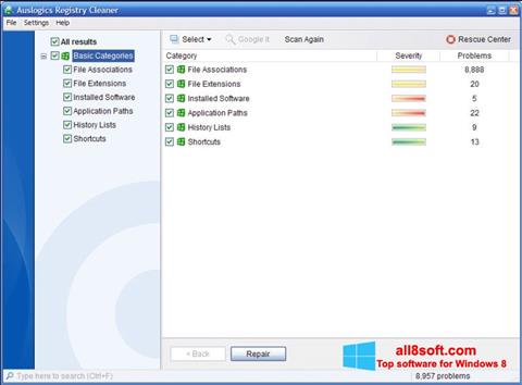 Скріншот Auslogics Registry Cleaner для Windows 8