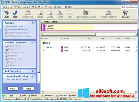 Скріншот EASEUS Partition Master для Windows 8